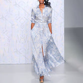 BlütenBliss® - Elegant maxi dress with blue print