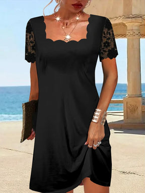 PureWear® -Little black dress with scalloped edges and check pattern