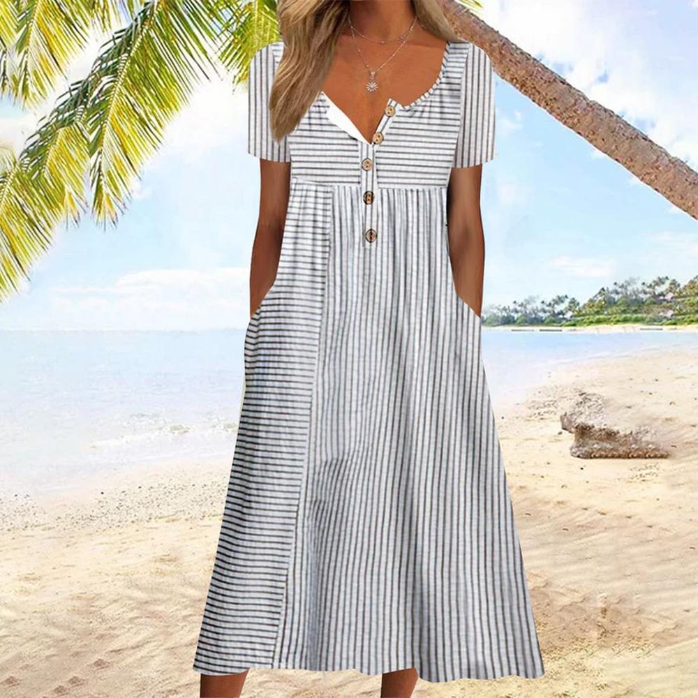 PureWear® - Fashionable striped midi dress with short sleeves