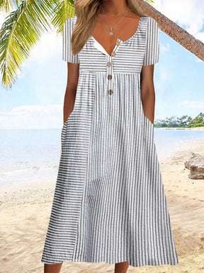 PureWear® - Fashionable striped midi dress with short sleeves