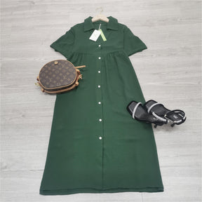 BlütenBliss® - Green plain baggy midi dress