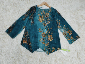 FallStil® - Golden Glam Blue Floral Print Tunic Top