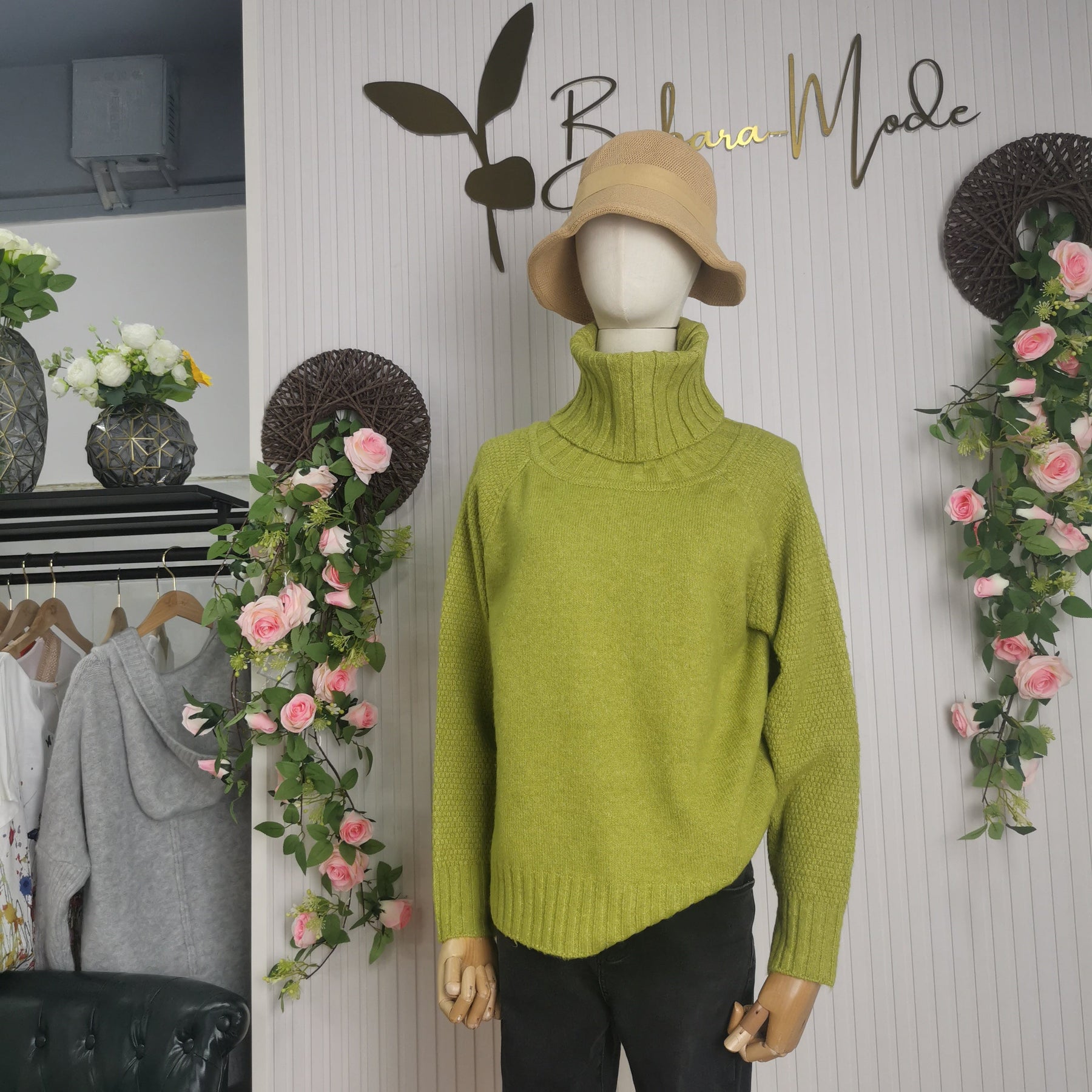 HerbstTrend® - Grass green oversized knitted turtleneck sweater