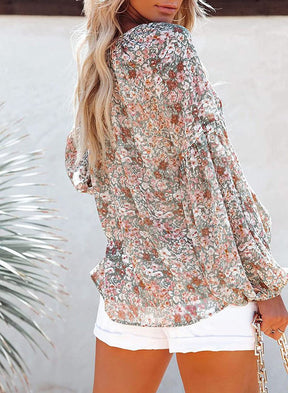 BlütenBliss® - Colorful Mini Floral Pattern Long Sleeve Blouse Top