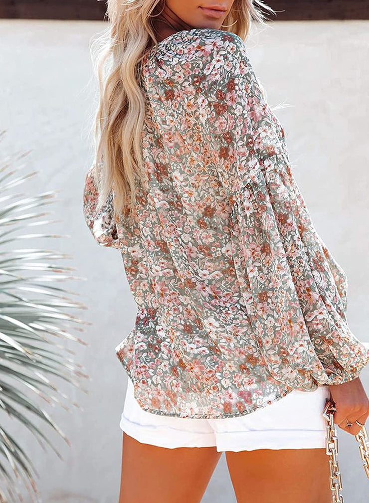 BlütenBliss® - Colorful Mini Floral Pattern Long Sleeve Blouse Top