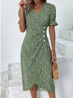 SpringStil® - Fresh short sleeve green midi dress