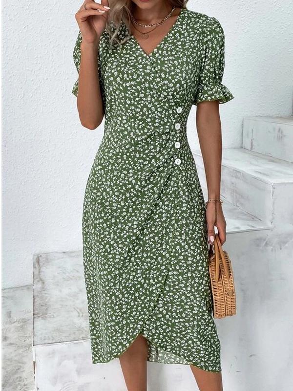 SpringStil® - Fresh short sleeve green midi dress