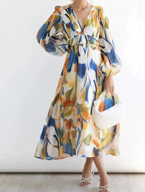 Naturlux® - Long-sleeved midi dress with colorful abstract print