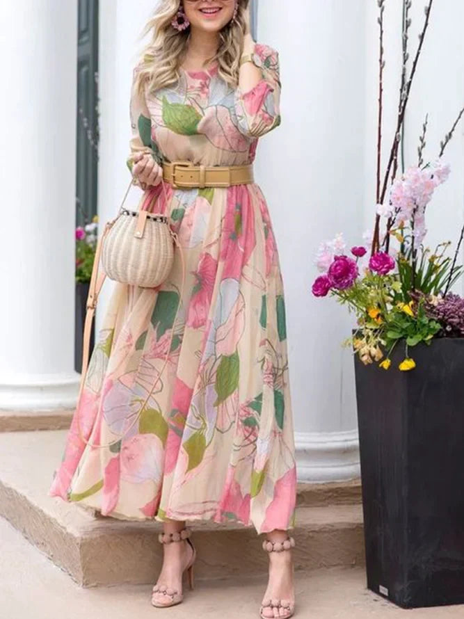 EcoExotica® - Romantic maxi dress with long sleeves and print