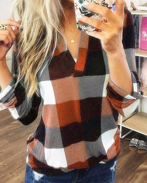 Even&amp;Vil® - Eye-catching checked long-sleeved top