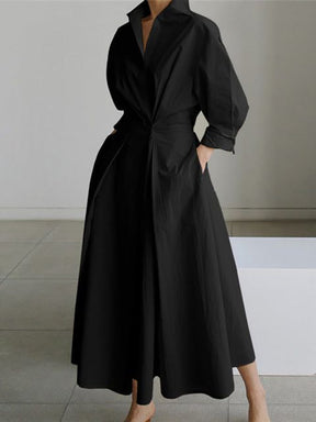 FallStil® - Black maxi dress with folded collar and side pockets