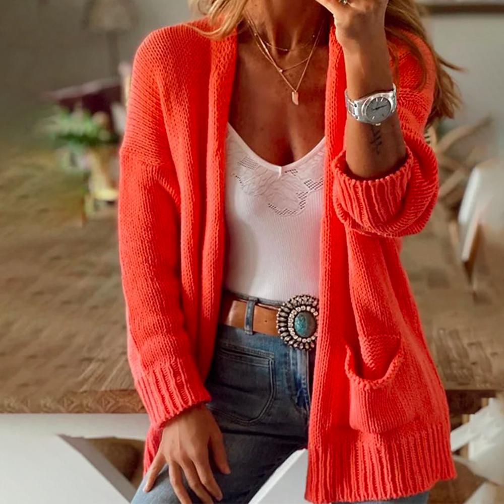 WinterTrend® - Orange plain cardigan with long sleeves