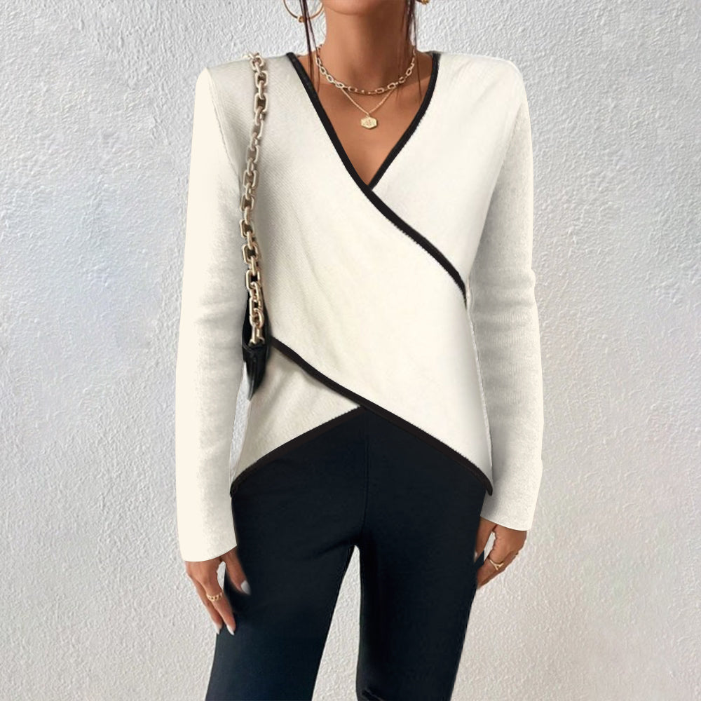 FallStil® - Ivory long sleeve V-neck sweater