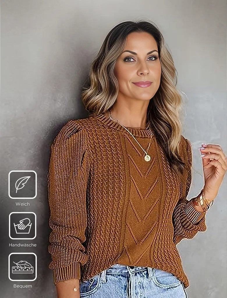 WinterTrend® - Brown plain long-sleeved sweater with round neck