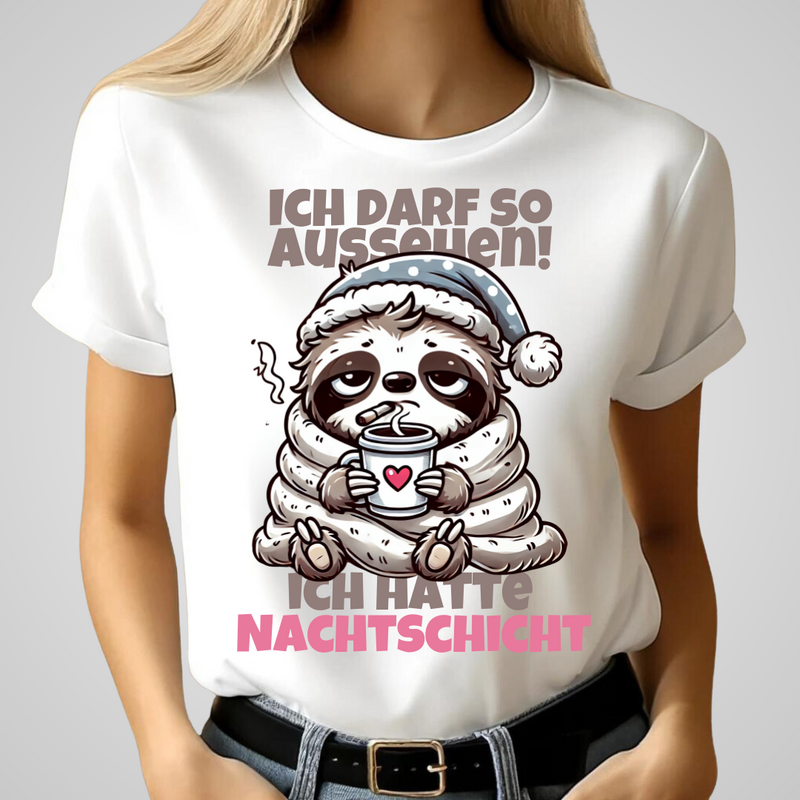 Faultier Nachtschicht Shirt | Lustiges Winterdesign | Humorvolles Statement Shirt | Bequemes Baumwollshirt für kalte Tage