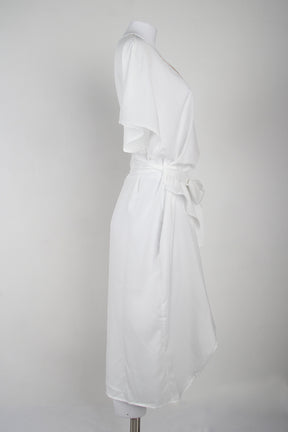 SpringStil® - Modern white midi dress with V-neck