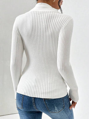 HerbstTrend® - White plain sweater with V-neck and long sleeves