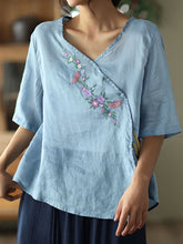 Romantic flower embroidery shirt