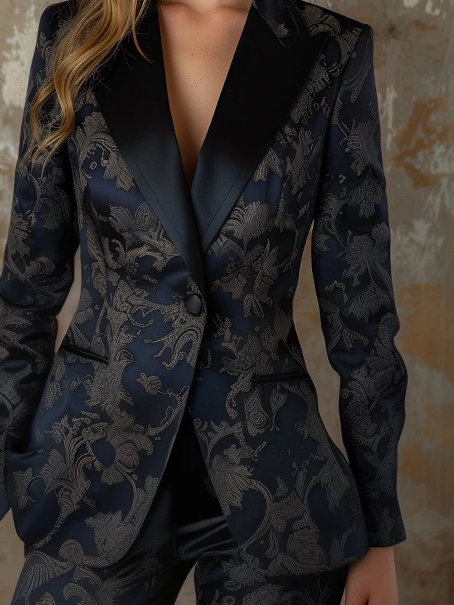 Navy Jacquard Satin Coat