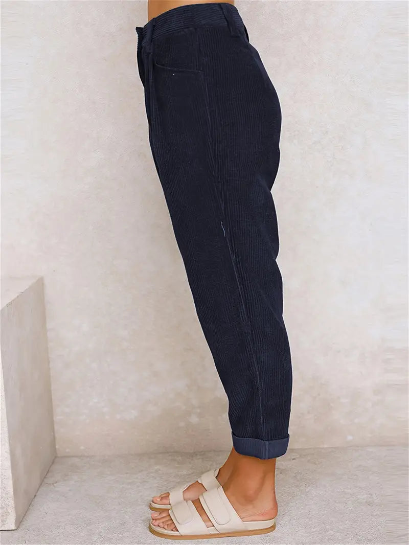 BioBlüte® - Navy blue corduroy pintuck culotte casual trousers