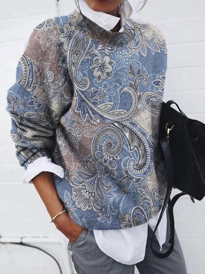 FallStil® - Long-sleeved top with blue floral paisley print