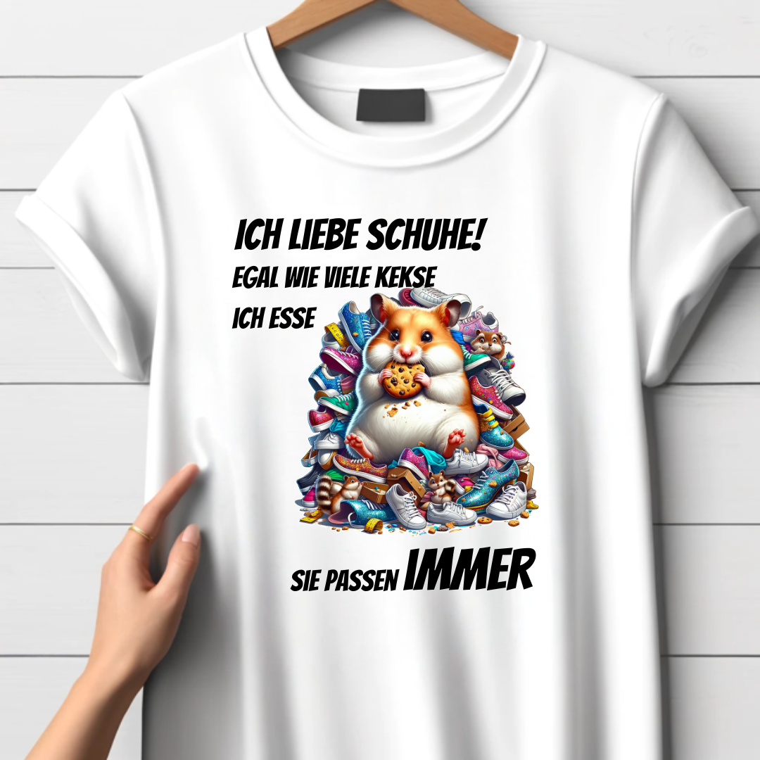 Ich liebe Schuhe | Lustiges Hamster T-Shirt | Humorvolles Statement | Witziges Design für Sneaker-Fans