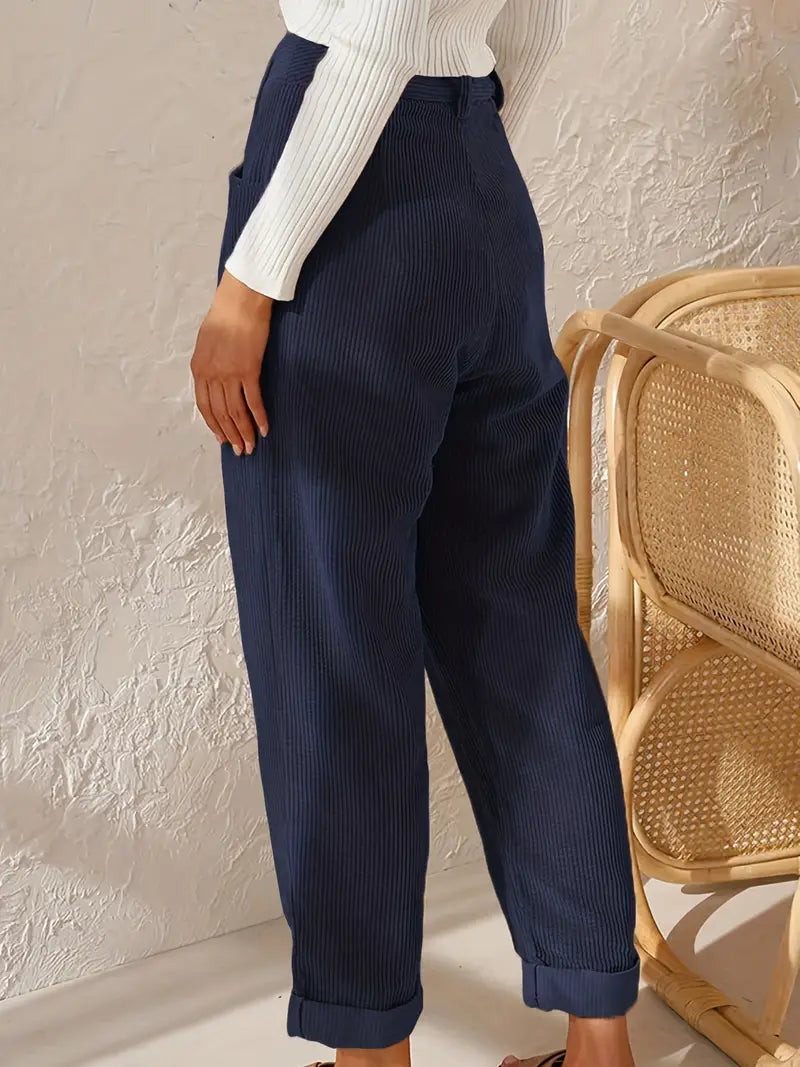 BioBlüte® - Navy blue corduroy pintuck culotte casual trousers