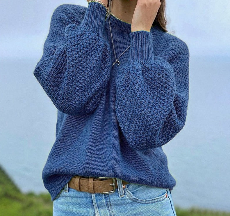 Even&amp;Vil® - Beautiful plain blue sweater with balloon sleeves