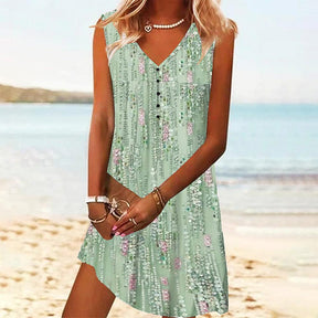 EcoExotica® - Green sleeveless print mini dress