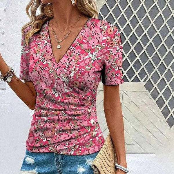 FallStil® - Kurzärmeliges Top mit Blumenmuster in Rosa