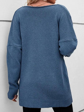 Santvarius® - Blue plain long sleeve sweater