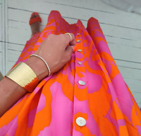 PureWear® - Pink and orange midi dress with gathered button placket