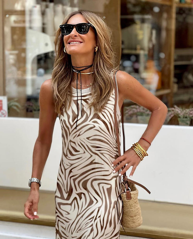 BlütenBliss® - Brown print sleeveless maxi dress