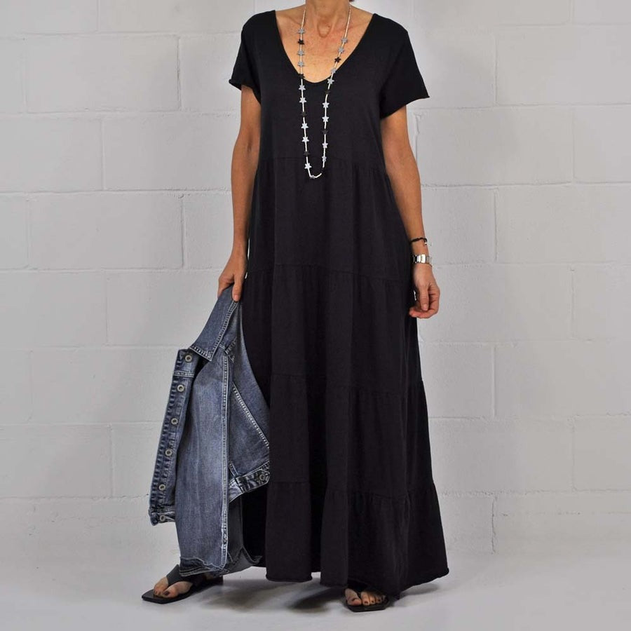 SpringStil® - Plain basic maxi dress with short sleeves