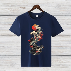 Japanische Welle | Kunstvolles T-Shirt | Asiatisches Design | Stylisches Baumwollshirt für den Winter