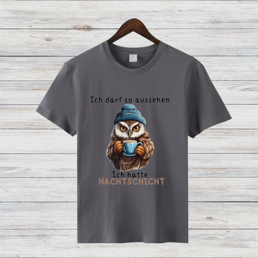 Nachtschicht Eule | Lustiges Damen T-Shirt | Humorvolles Design für kalte Wintertage | Statement Shirt für Frauen