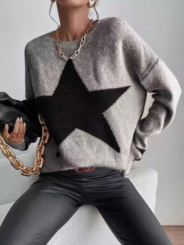 Naturlux® - Large Single Star Grey Long Sleeve Sweater