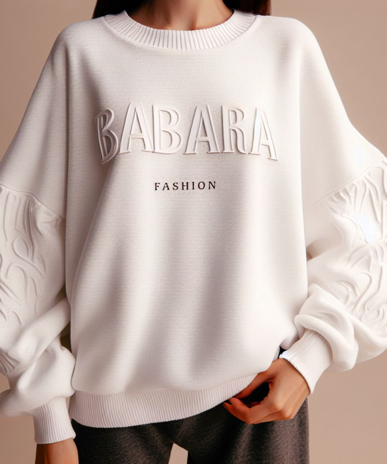 BabaraFashion® - White oversized sweater with round neck