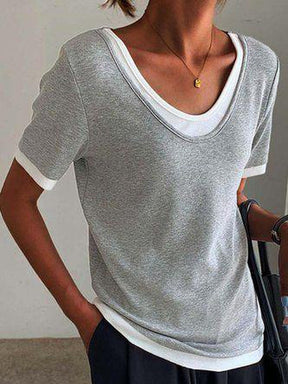 BlütenBliss® - Twofer Layered Gray &amp; White Round Collar Top