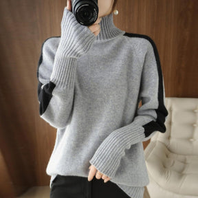 WinterStil® - Slate grey and black striped turtleneck sweater