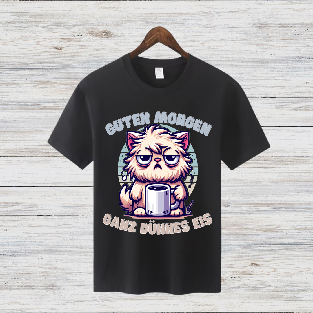 Guten Morgen Katze | Lustiges Wintershirt | Humorvolles Design für Morgenmuffel | Statement Shirt für kalte Tage