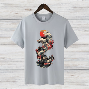 Japanische Welle | Kunstvolles T-Shirt | Asiatisches Design | Stylisches Baumwollshirt für den Winter