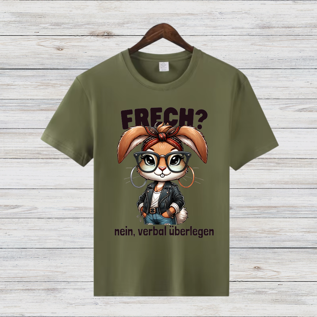 Frech? Nein, verbal überlegen | Lustiges Damen-Shirt | Statement-Shirt mit coolem Hasen-Design | Perfekt für den Winter