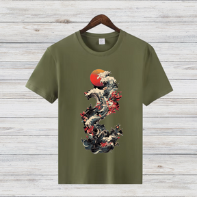Japanische Welle | Kunstvolles T-Shirt | Asiatisches Design | Stylisches Baumwollshirt für den Winter