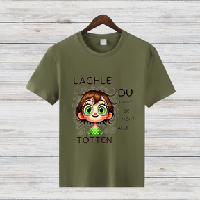 Lächel-Motiv T-Shirt | Humorvolles Statement | Lustige Weihnachten | Shirt für Frauen