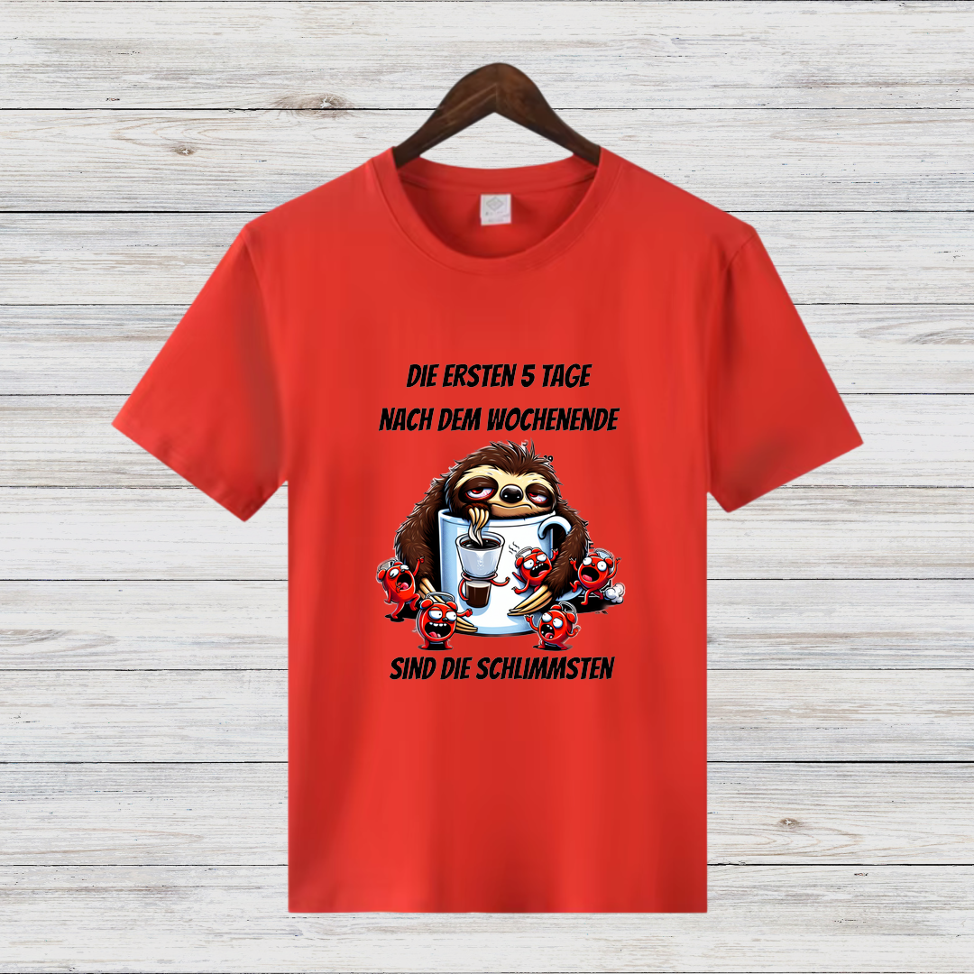 Faultier Kaffeeliebhaber | Lustiges T-Shirt | Statement Shirt für Morgenmuffel | Humorvolles Design für kalte Tage