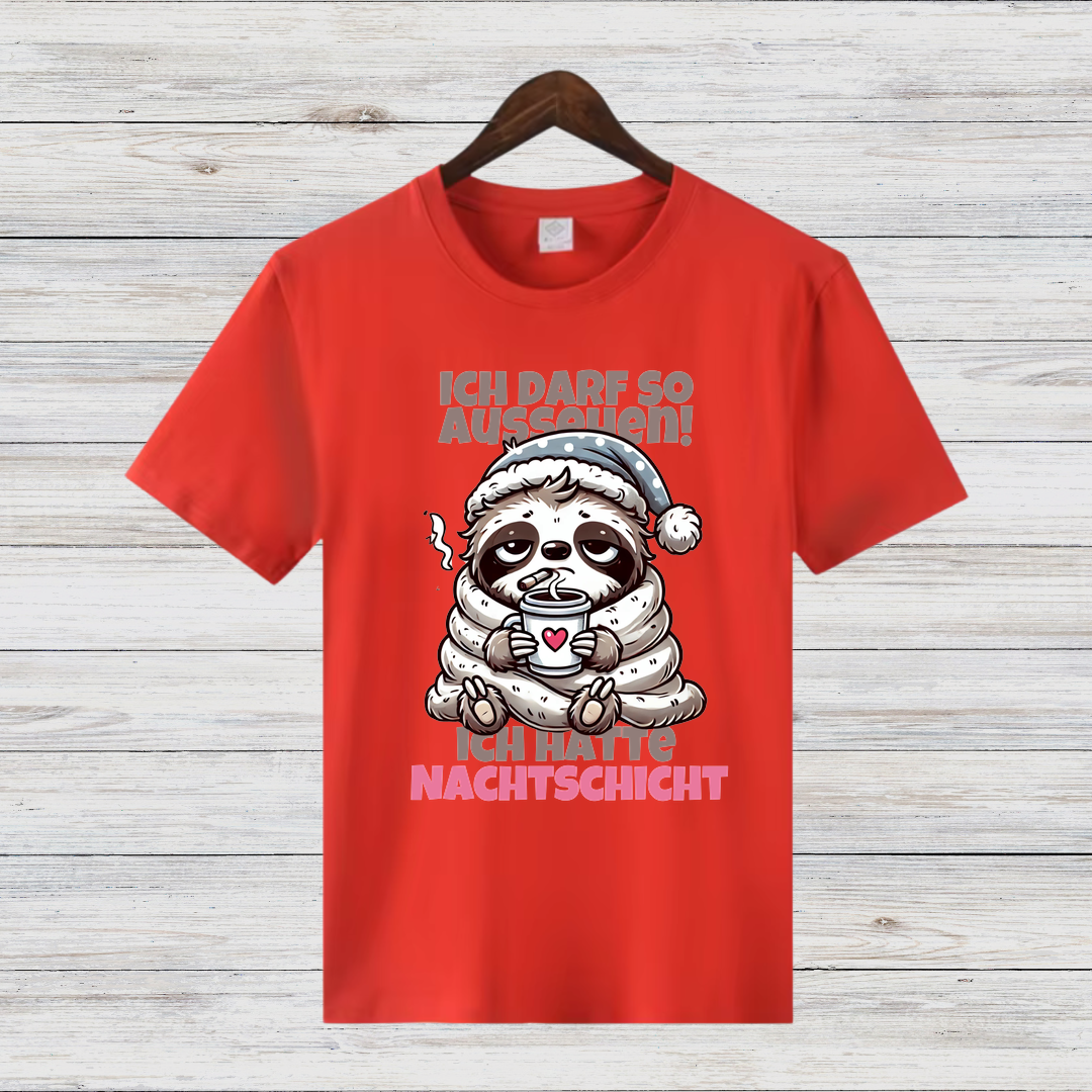 Faultier Nachtschicht Shirt | Lustiges Winterdesign | Humorvolles Statement Shirt | Bequemes Baumwollshirt für kalte Tage