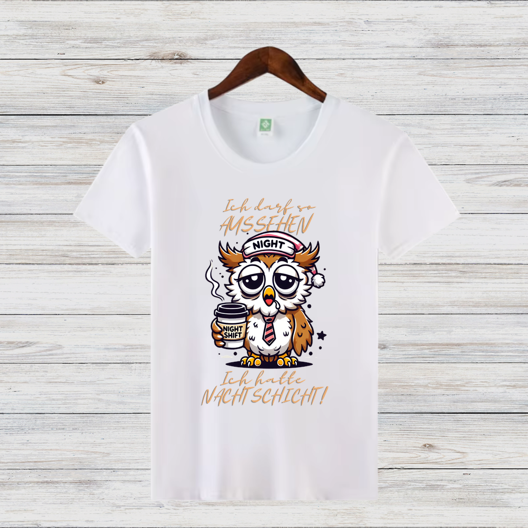 Nacht-Eule Shirt | Lustiges Motiv für Nachtarbeiter | Humorvolles Statement Shirt | T-Shirt für Damen im Winter