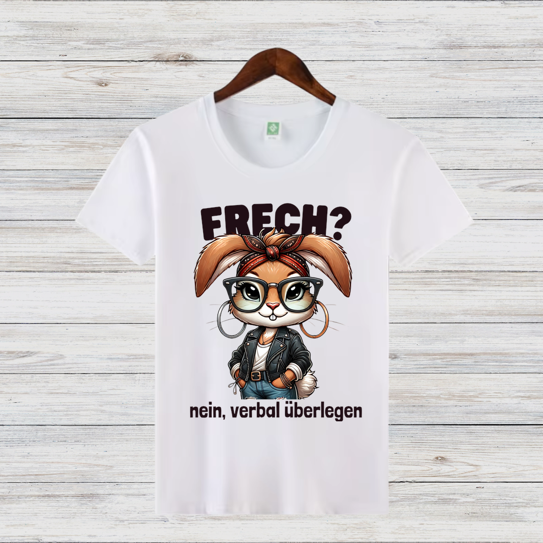 Frech? Nein, verbal überlegen | Lustiges Damen-Shirt | Statement-Shirt mit coolem Hasen-Design | Perfekt für den Winter