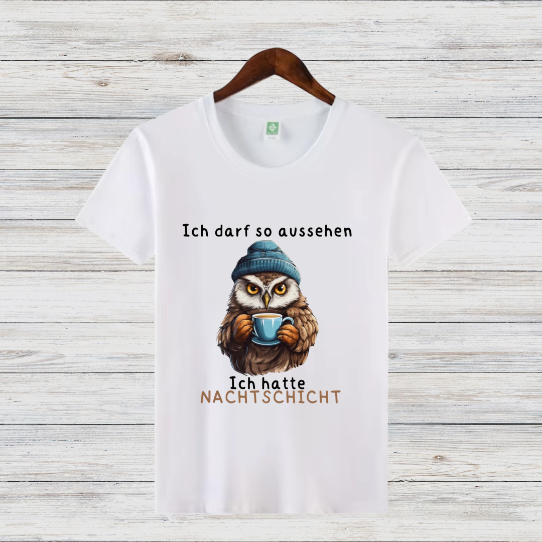 Nachtschicht Eule | Lustiges Damen T-Shirt | Humorvolles Design für kalte Wintertage | Statement Shirt für Frauen